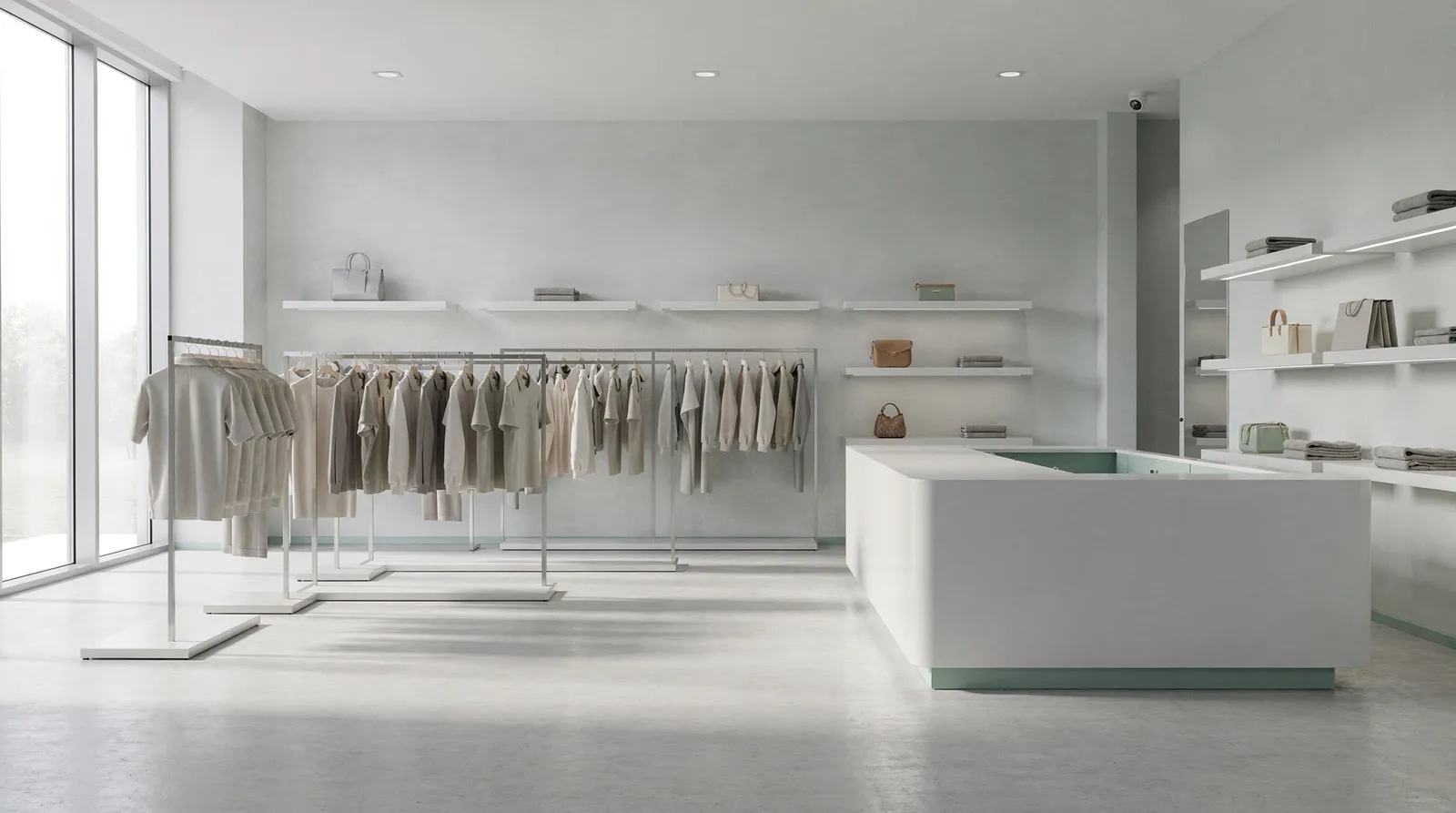 A minimalist retail boutique in daylight